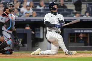 Alex Verdugo belts a solo homer in the second inning of the Yankees' 3-2 win over the Marlins.