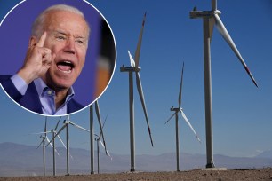 wind farm with biden head as inset