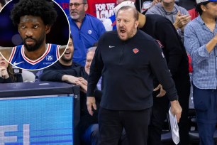 Tom Thibodeau ripped the officials for the amount of calls Joel Embiid (inset) got after the Knicks' 125-114 Game 3 loss to the 76ers.