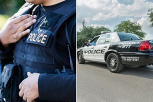 collage of police officer and police car