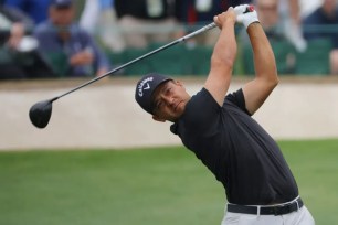 Xander Schauffele hits a tee shot on the third hole during his Tuesday Masters practice round at Augusta National.