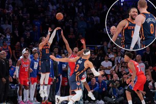 Jalen Brunson connected on a key 3-pointer for the Knicks on Monday despite struggling for most of Game 2.