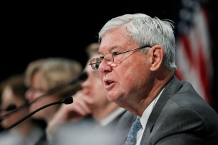 FILE - Sen. Bob Graham, right, speaks during the National Commission on the BP Deepwater Horizon Spill and Offshore Drilling meeting on Sept. 27, 2010, in Washington. The former Florida Sen. Graham, who chaired the Intelligence Committee following the 2001 terrorist attacks and opposed the Iraq invasion, has died, according to an announcement by his family Tuesday, April 16, 2024. (AP Photo/Manuel Balce Ceneta, File) Bob Graham