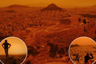 Sahara dust cloud transforms Athens into eerie Martian landscape