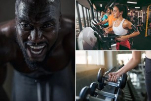 A collage of people in a gym