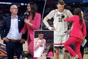 Tracy Wolfson conducts March Madness interview on ladder after Zach Edey exchange fuels jokes