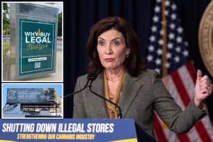 Gov. Kathy Hochul speaks during announcement at New York office to enforce closing cannabis illegal stores