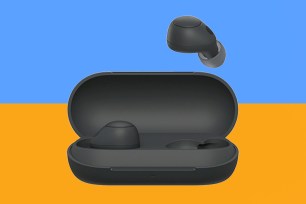 Black earbuds in a case