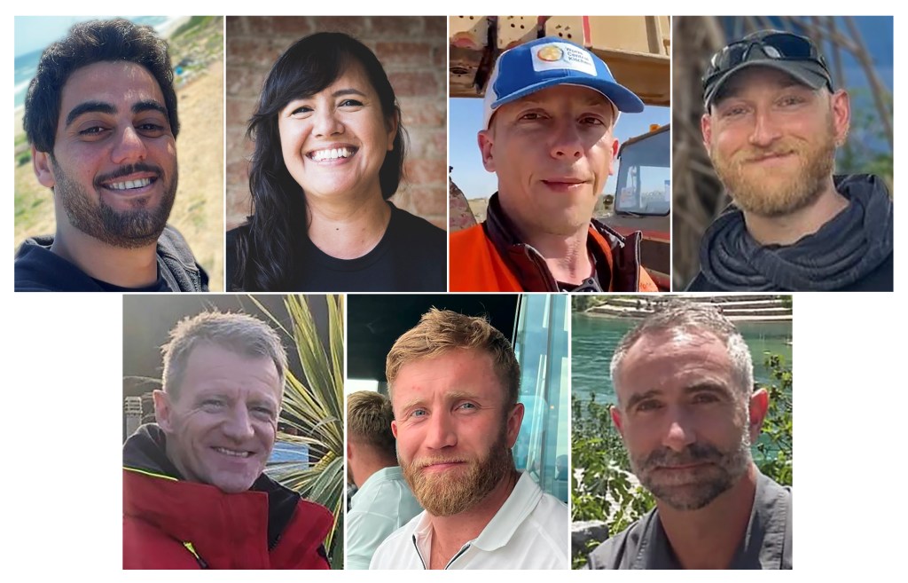 This combination of photos provided by World Central Kitchen/WCK.org, shows seven aid workers who were killed in Gaza Tuesday