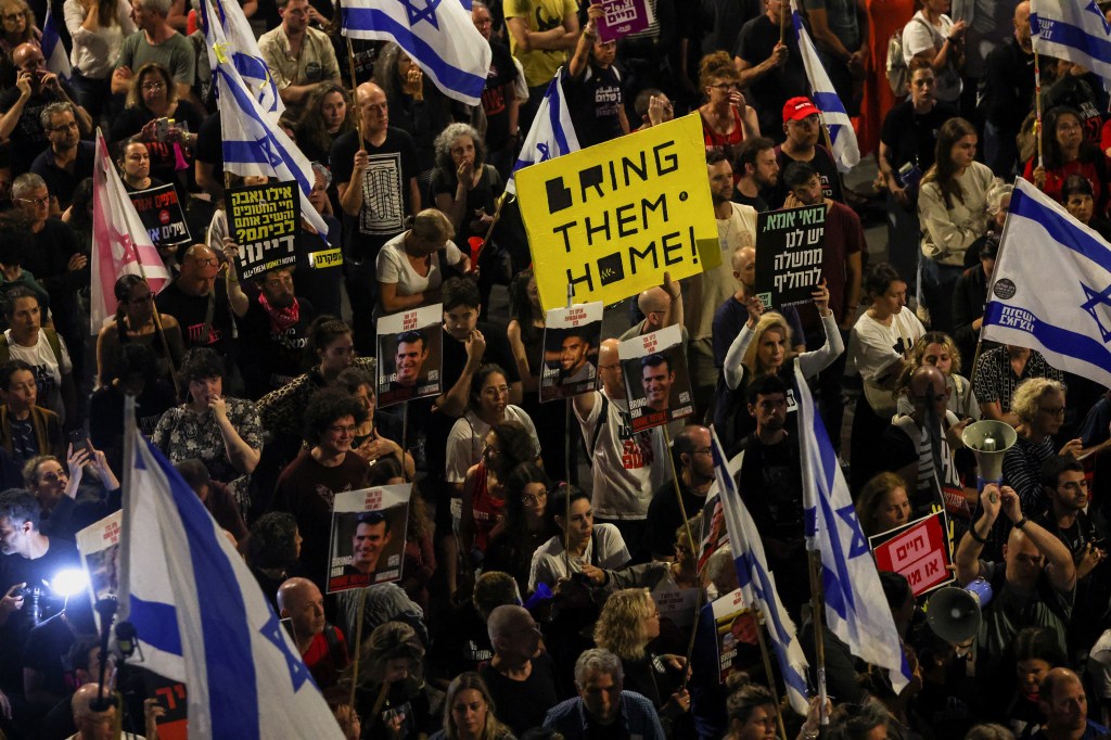 Protesters in Tel Aviv demanded the government do everything it can to free the hostages in Gaza. 