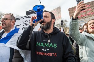 Pro-Israeli counterprotesters gather at Parliament Square in response to the annual pro-Palestine Al Quds march organized by the Islamic Human Rights Commission in London