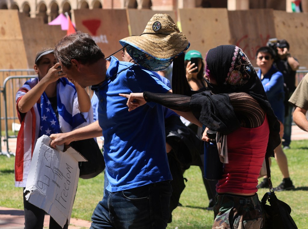 A pro-Israeli protesters was attacked by an pro-Palestinian protester at UCLA on Monday.