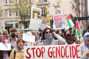 Anti-Israel protestors at Columbia University in Manhattan on April 21, 2024.