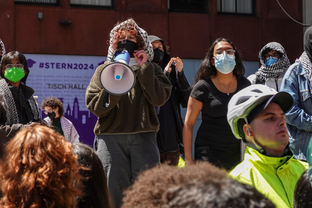 Protestors and students gather