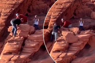 Two men have landed on federal authorities’ radar after the pair were seen on video pushing boulders over at a Nevada national park.