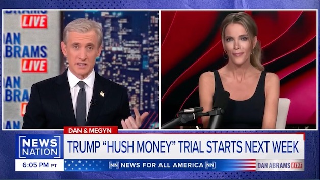 News show featuring Megyn Kelly and Dan Abrams discussing the potential conviction of Donald Trump in a hush money trial