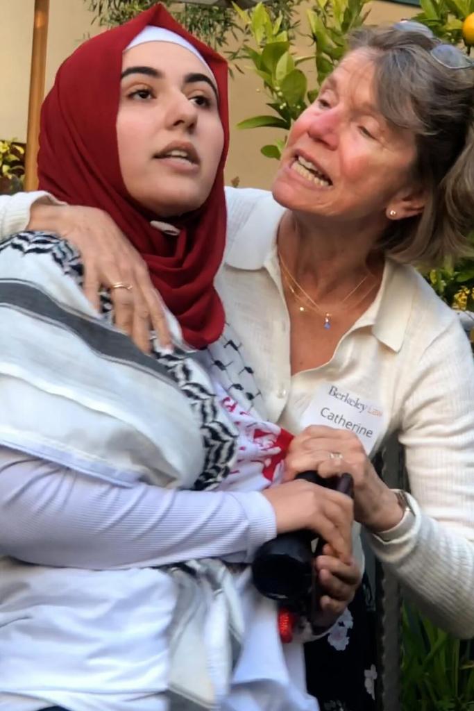 Professor Catherine Fisk is seen confronting Afaneh at the dinner on Tuesday night.