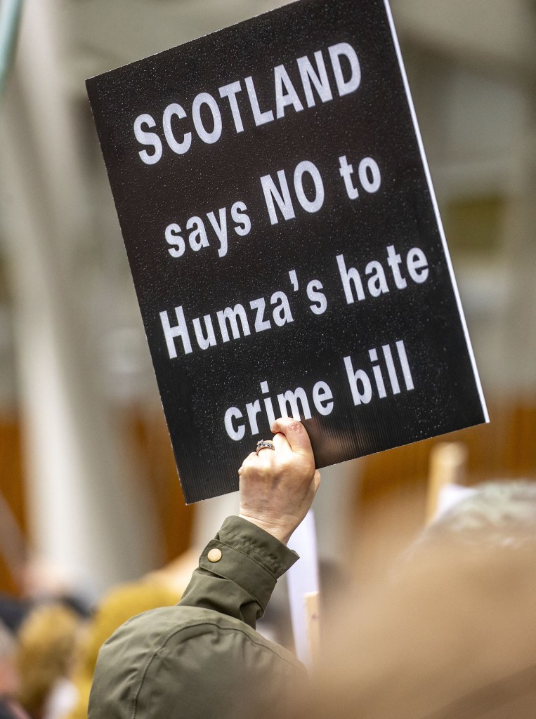 A sign at a protest against the hate crime law.