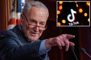 U.S. Senate Majority Leader Chuck Schumer addressing the media after Senate dismissal of impeachment charges against Homeland Security Secretary Alejandro Mayorkas