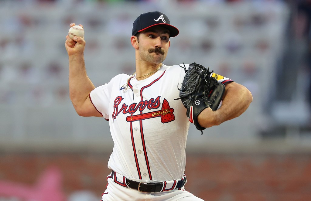 Spencer Strider #99 of the Atlanta Braves pitches in the second inning against the Arizona Diamondbacks at Truist Park on April 05, 2024 in Atlanta, Georgia.