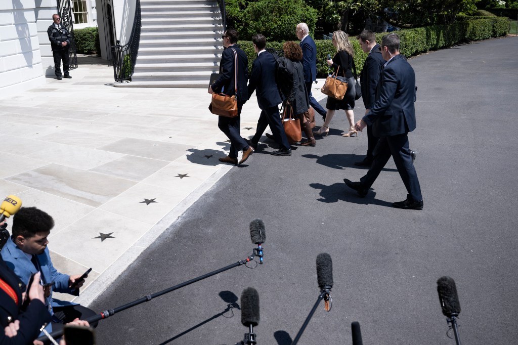 The 81-year-old commander in chief began being flanked by aides around mid-April, attracting rampant press corps speculation.
