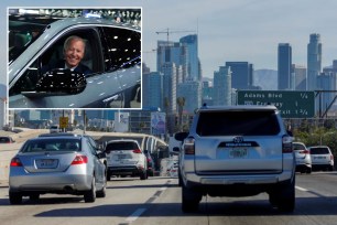 Traffic on highway and President Biden