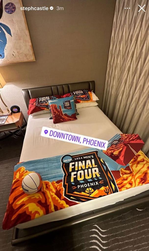 UConn's Stephon Castle seemingly has a double bed for the Final Four.