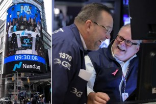New York Stock Exchange traders and Nasdaq sign