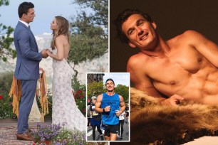 tyler cameron shirtless next to a bear skin rug, hannah brown, tyler cameron on bachelorette