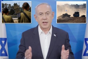 Israeli Prime Minister Benjamin Netanyahu (center) brushed aside allies' calls for restraint as his government mulled how to respond to Iran's attack, declaring that "Israel will do whatever is necessary to defend itself"