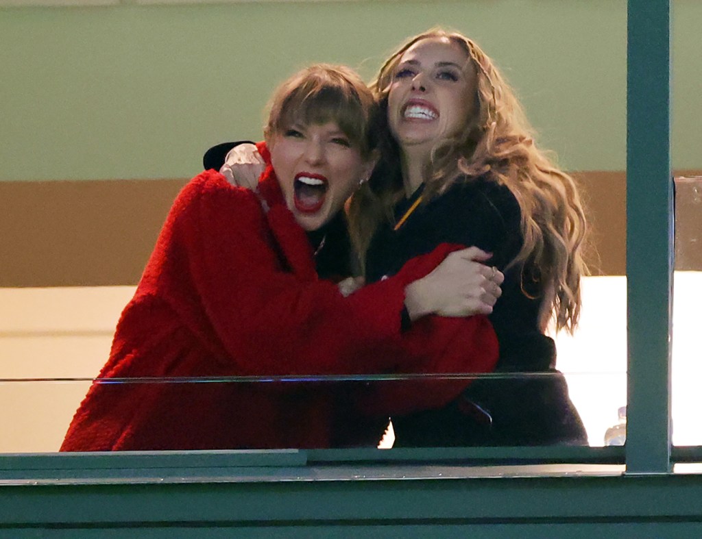 Taylor Swift and Brittany Mahomes react in a suite during the game between the Kansas City Chiefs and the Green Bay Packers at Lambeau Field on December 3, 2023 in Green Bay, Wisc.
