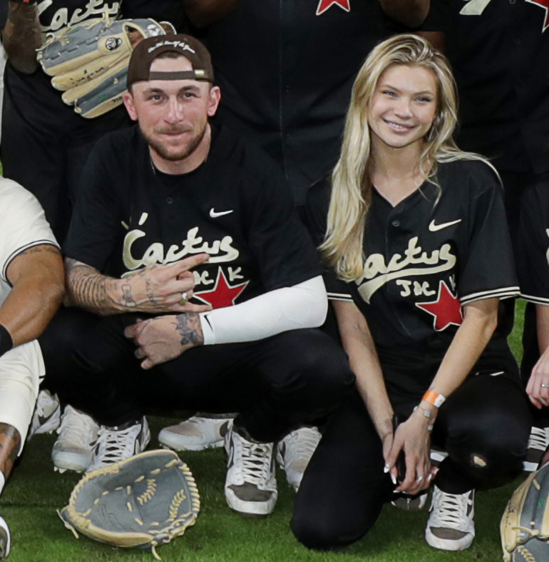 Johnny Manziel and Josie Canseco at the Cactus Jack HBCU Celebrity Softball Classic in February 2024.