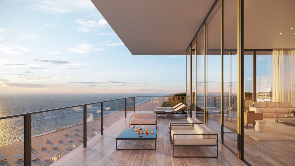 Image of a waterfront balcony at the Raleigh estate.