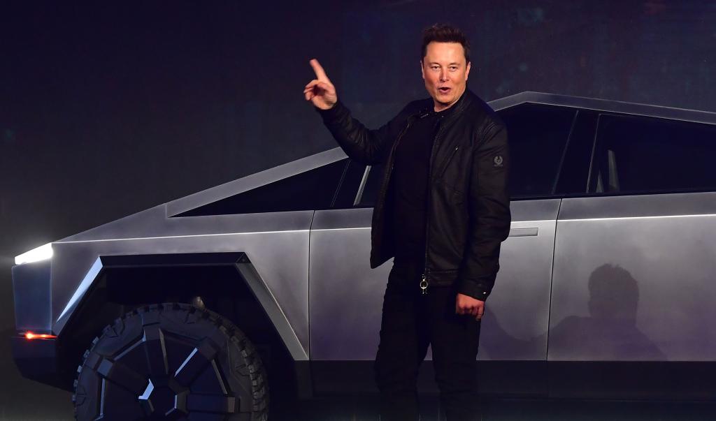 Elon Musk introducing the all-electric Tesla Cybertruck at Tesla Design Center in Hawthorne, California