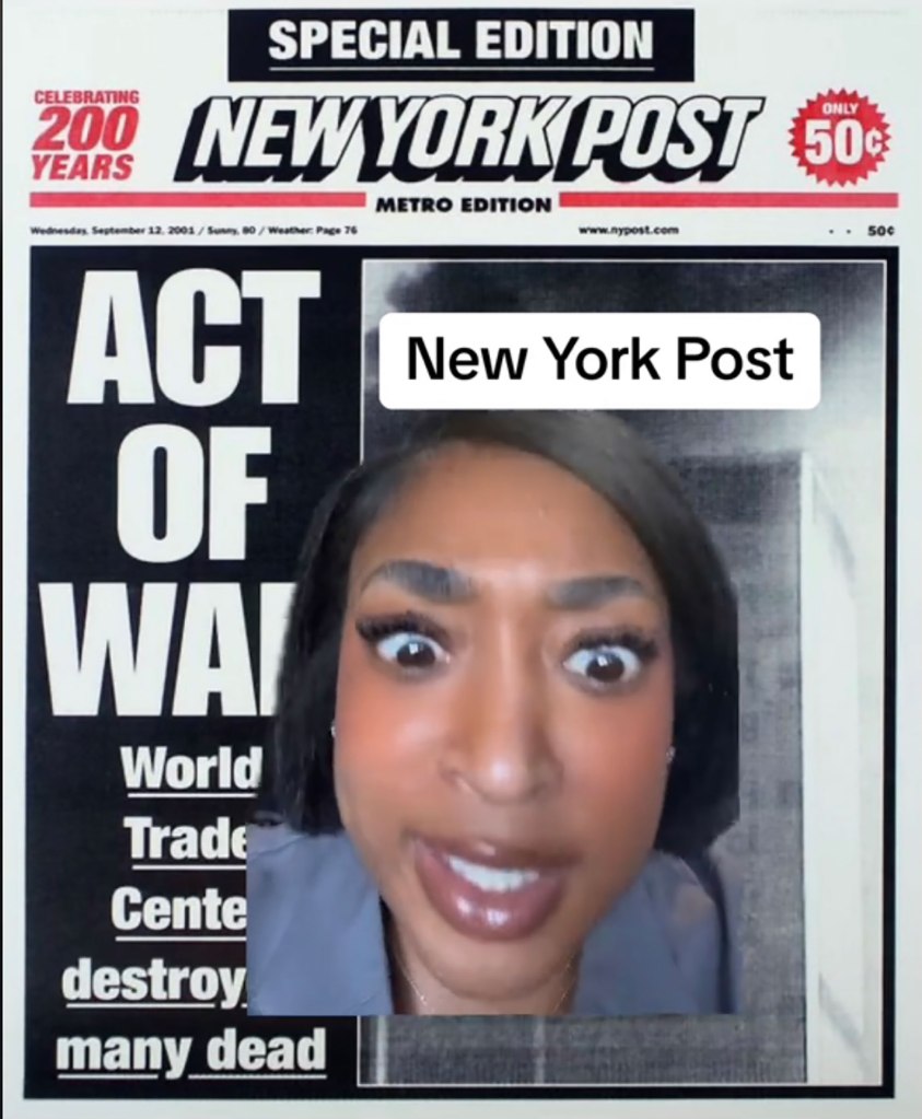 Kelsey in one of her TikToks featuring the New York Post. 