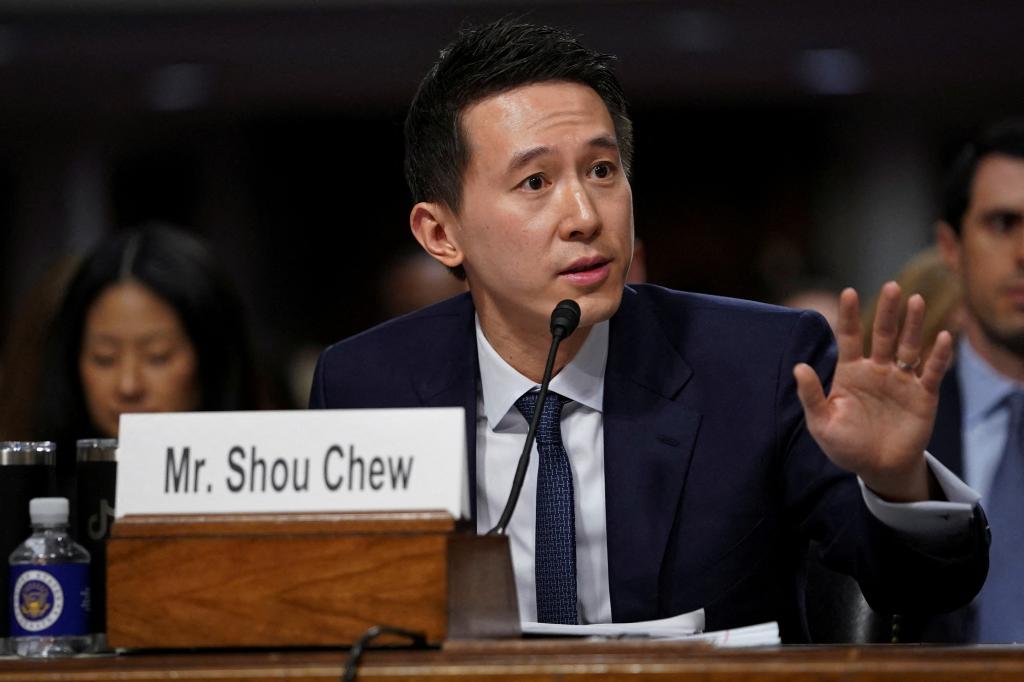 TikTok's CEO Shou Zi Chew testifying during a Senate Judiciary Committee hearing on online child sexual exploitation at the U.S. Capitol, January 31, 2024