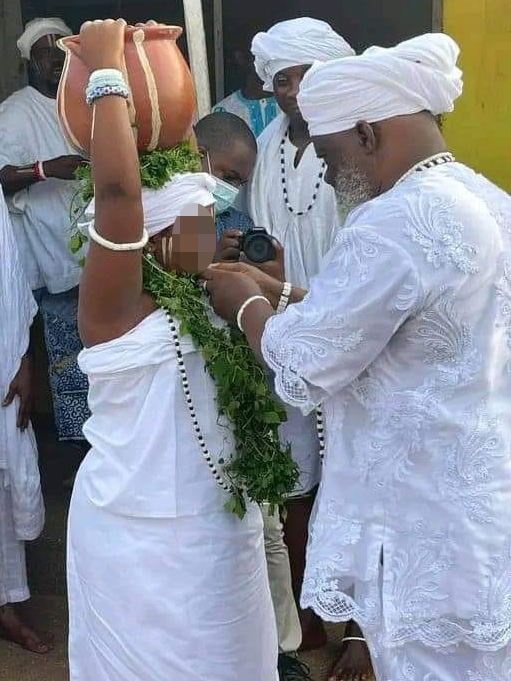 Footage of the nuptials were shared by a local news channel and showed the young girl in a simple white dress and a matching headpiece.