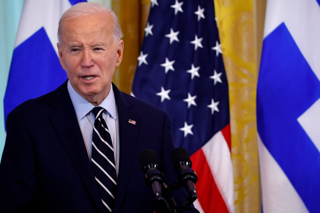 President Joe Biden delivers remarks about the shared value of democracy while hosting a reception to celebrate Greek Independence Day in the East Room of the White House on April 04, 2024 in Washington