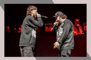 $crim and Ruby da Cherry of $uicideboy$ perform onstage.