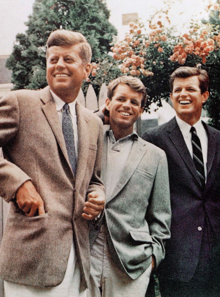 Undated photo of John F. Kennedy, Robert F. Kennedy, and Ted Kennedy in suits at Hyannis Port, Massachusetts