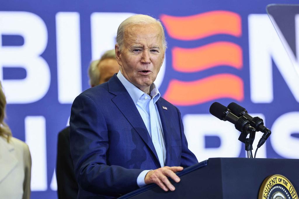 United States President Joe Biden makes remarks after accepting the endorsement of members of the Kennedy Family during a campaign event at M.L. King Recreation Center in Philadelphia, Pennsylvania on Thursday, April 18, 2024. 