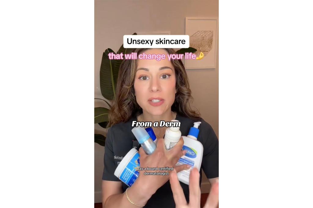 Zubritsky holding skincare products for a TikTok video