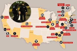 A map of colleges across the country where anti-Israel protesters have been arrested.