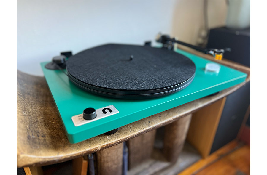 A record player on a table