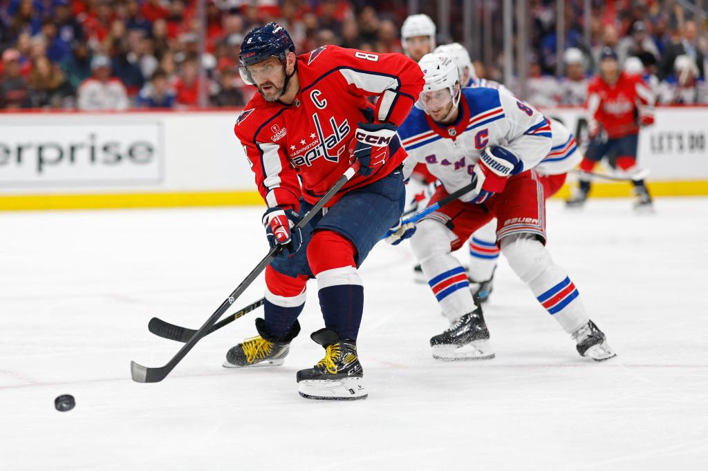Alex Ovechkin (8) during the Capitals' Game 4 loss to the Rangers on April 28, 2024.