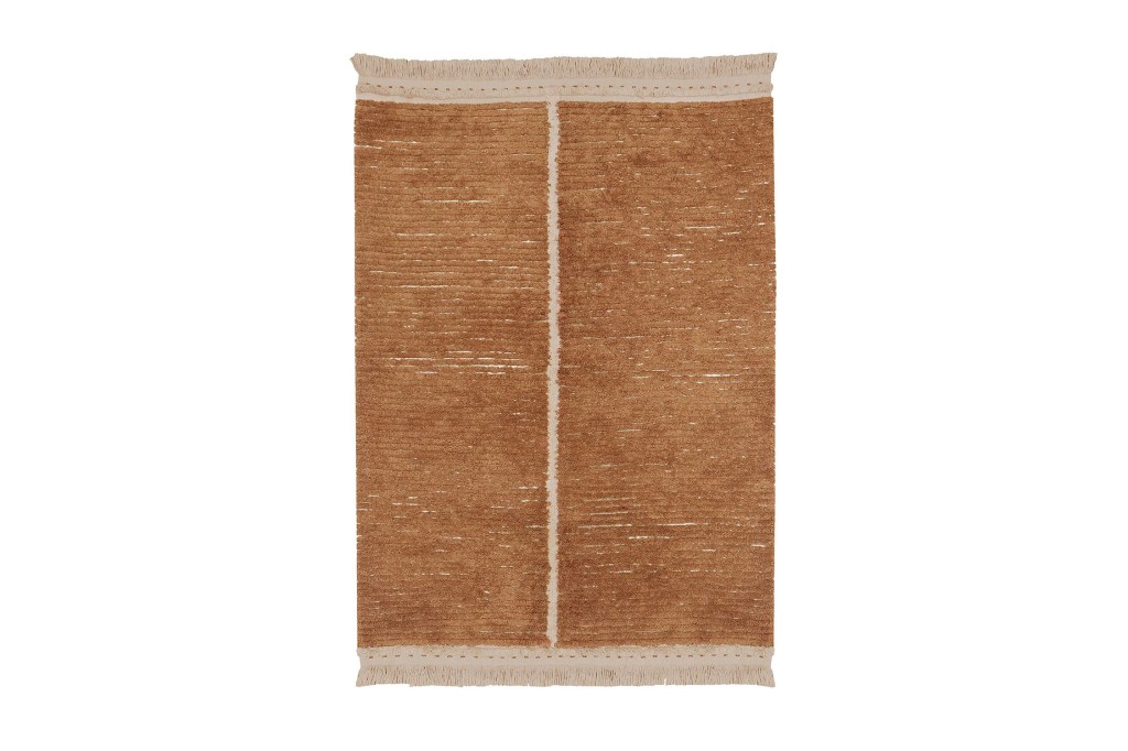 A brown and white rug from West Elm