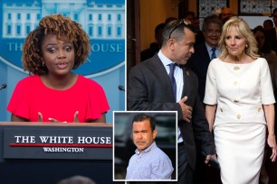 White House press secretary Karine Jean-Pierre speaks during a press briefing at the White House, Thursday, April 4, 2024