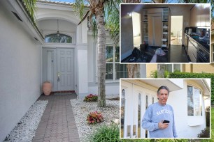 Composite image: left the entry way to the Pollacks new Florida home; upper right the interior of the Jericho home after the Pollacks left; lower right Barry Pollack in NY