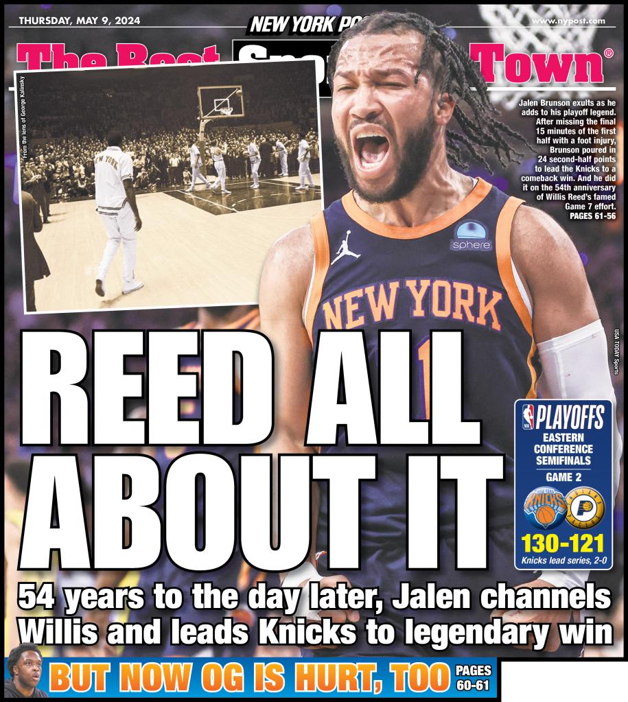 the New York Post back page for Thursday, May 9.