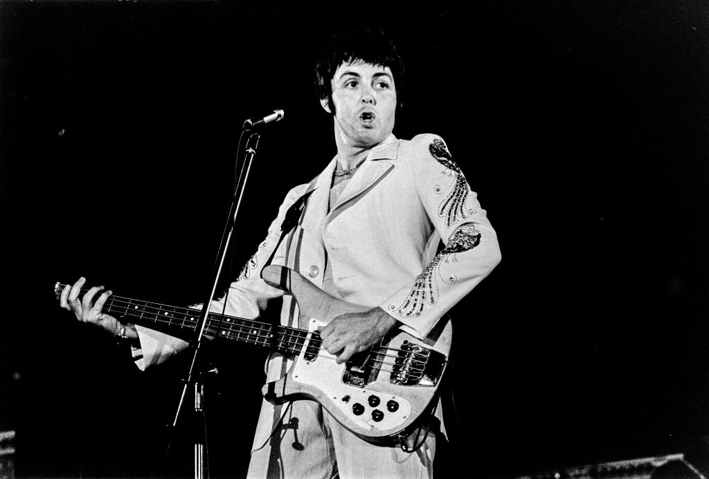 Sir Paul McCartney performing with The Wings on their European tour in Sweden, August 1972